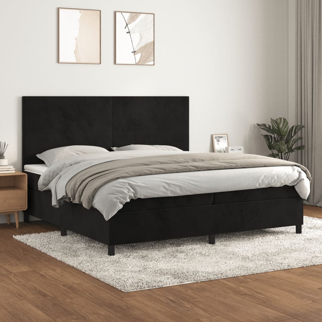 vidaXL Pat box spring cu saltea, negru, 200x200 cm, catifea