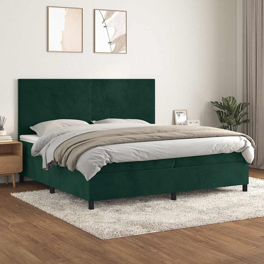 Thumbnail - vidaXL Boxspringbett mit Matratze Dunkelgrün 200x200 cm Samt