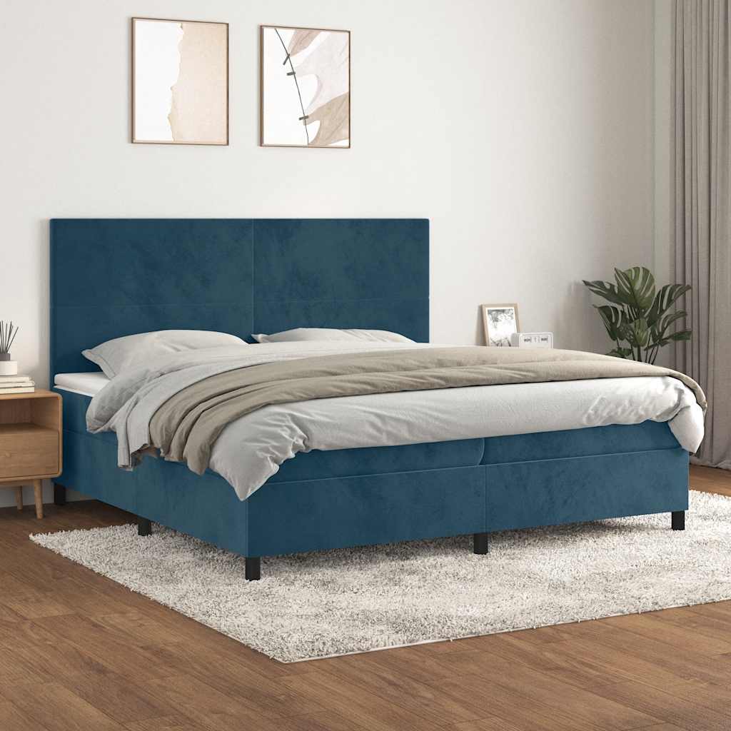 vidaXL Pat box spring cu saltea, albastru închis, 200x200 cm, catifea