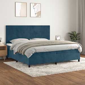 Box spring postel s matrací tmavě modrá 200x200 cm samet - obrázek 1