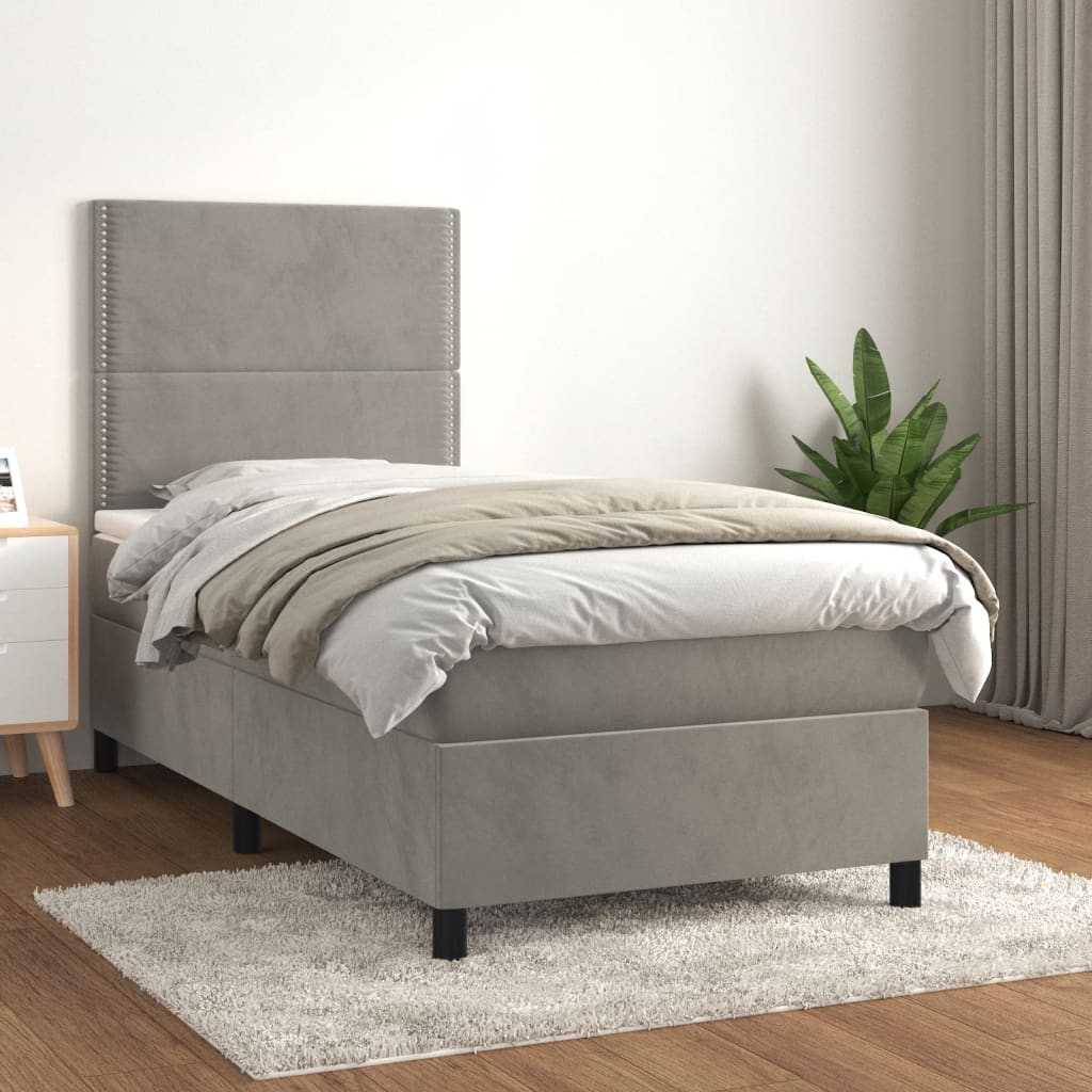 Box spring postel s matrací světle šedá 80 x 200 cm samet