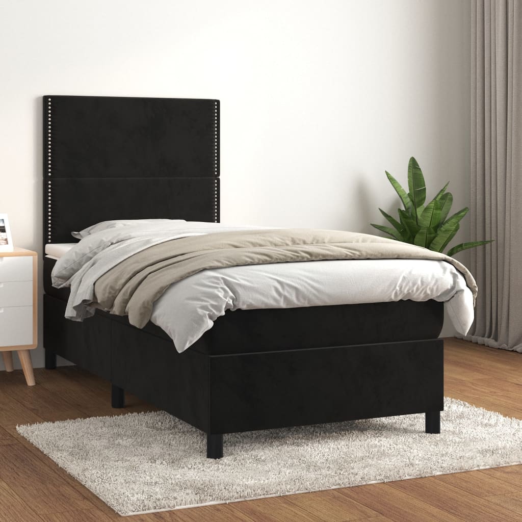 vidaXL Pat box spring cu saltea, negru, 80x200 cm, catifea