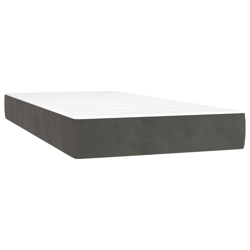 Pat box spring cu saltea, gri închis, 90x190 cm, catifea