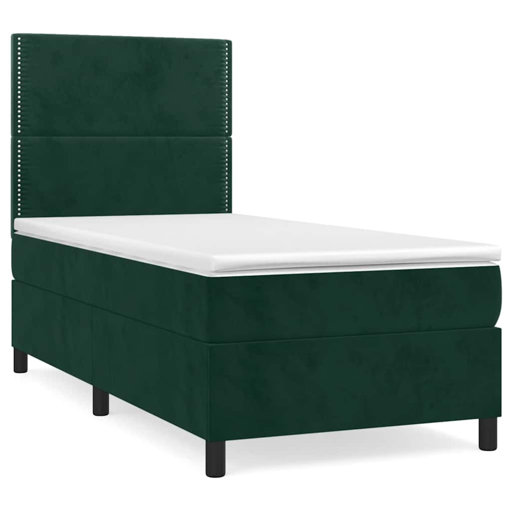 vidaXL Box spring postel s matrací tmavě zelená 90x190 cm samet