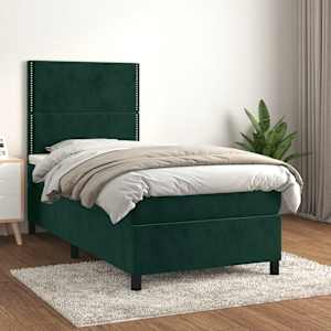 Box spring postel s matrací tmavě zelená 90x190 cm samet - obrázek 1