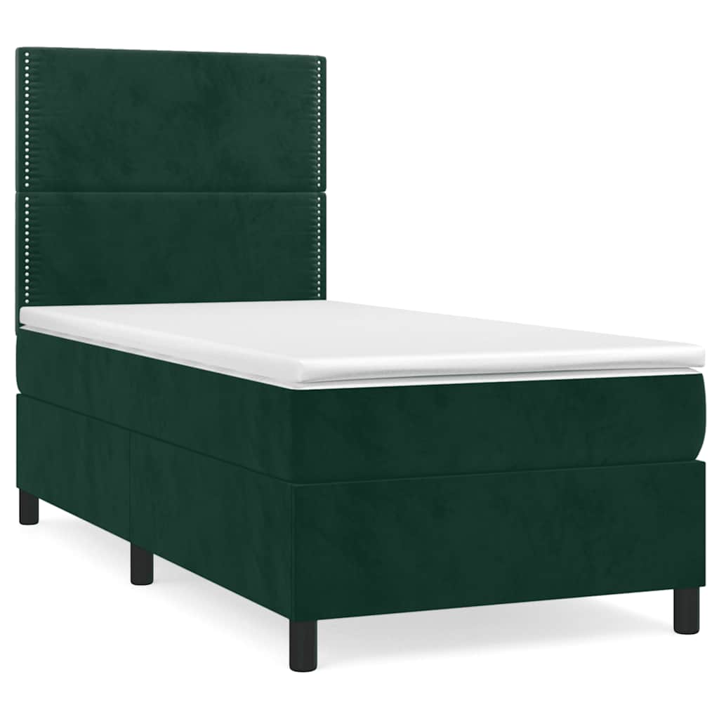 vidaXL Box spring postel s matrací tmavě zelená 90x200 cm samet