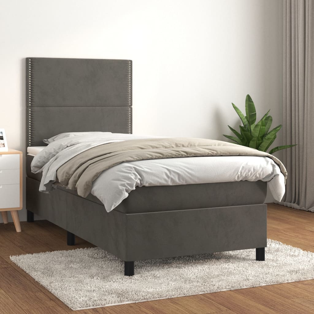 Box spring postelja z vzmetnico temno siva 100x200 cm žamet