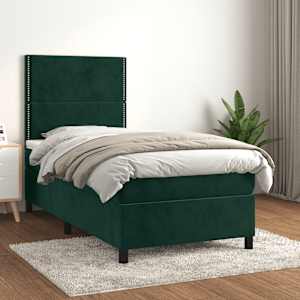 Box spring postel s matrací tmavě zelená 100x200 cm samet - obrázek 1