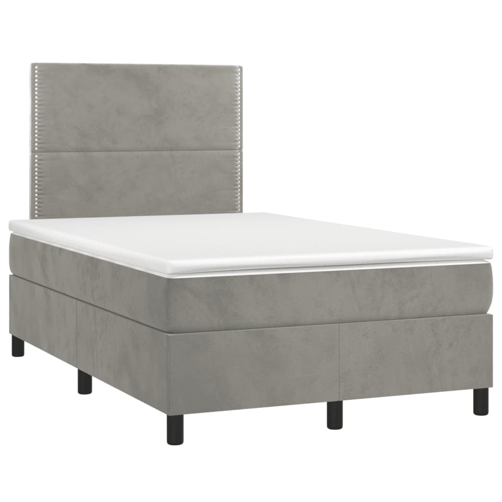 vidaXL Boxspring met matras fluweel lichtgrijs 120x200 cm afbeelding