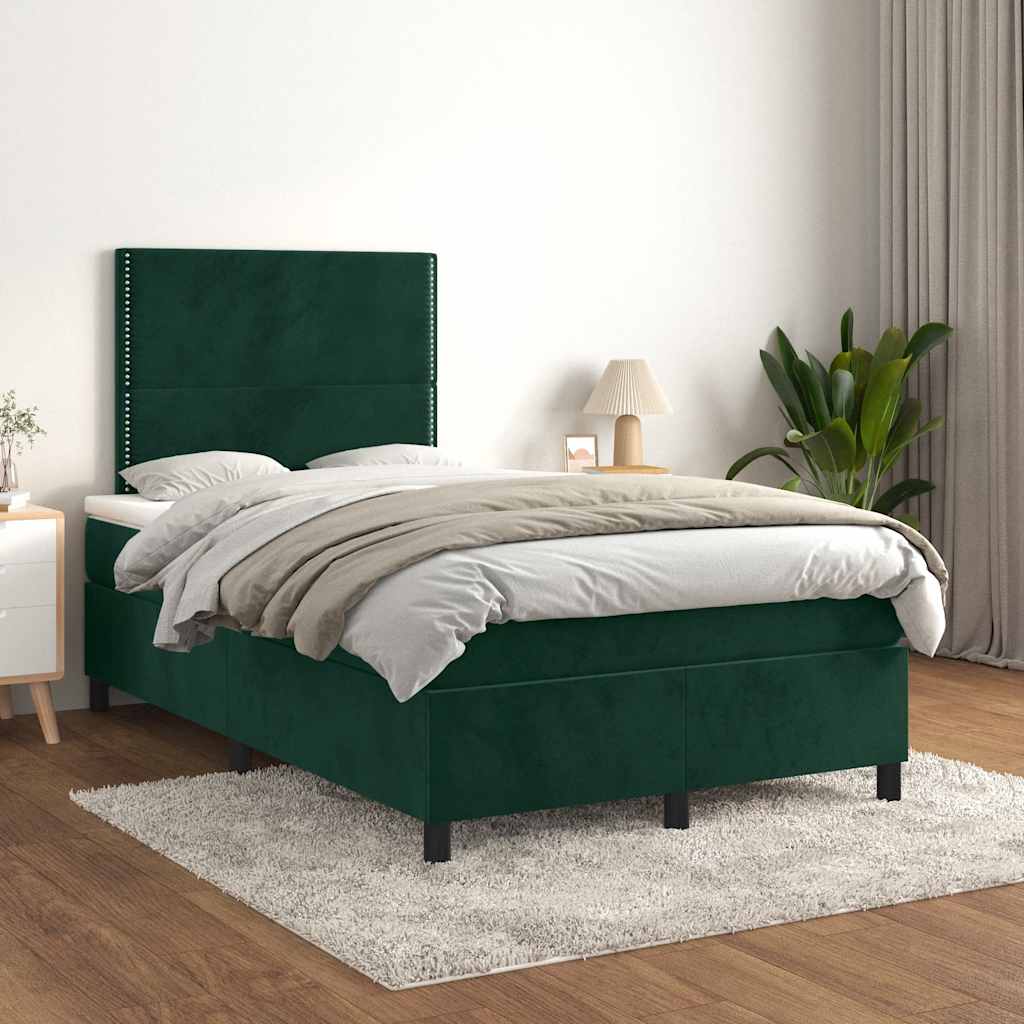 vidaXL Boxspringbett mit Matratze Dunkelgrün 120x200 cm Samt