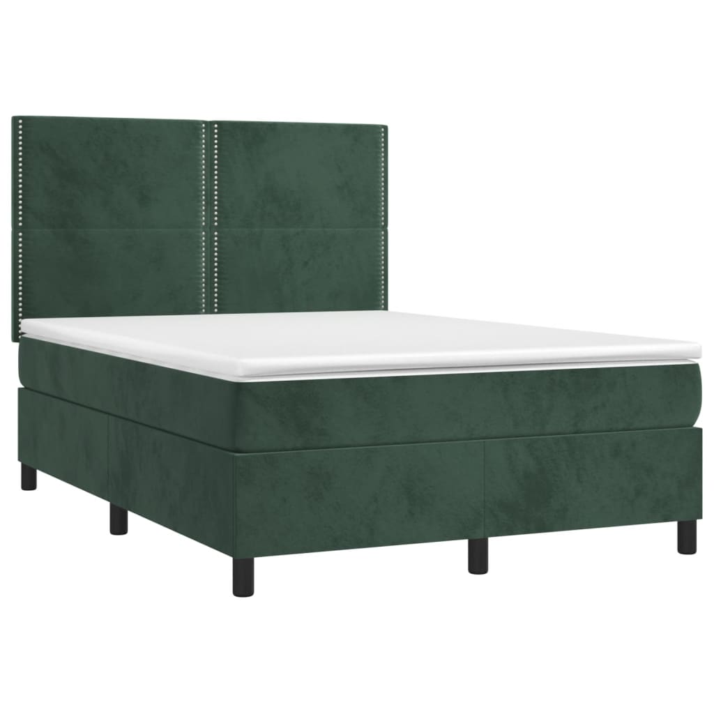 Pat box spring cu saltea, verde închis, 140x190 cm, catifea