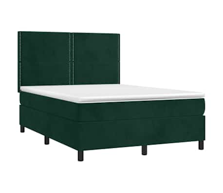 vidaXL Sommier &agrave; lattes de lit et matelas Vert fonc&eacute; 140x190cm Velours