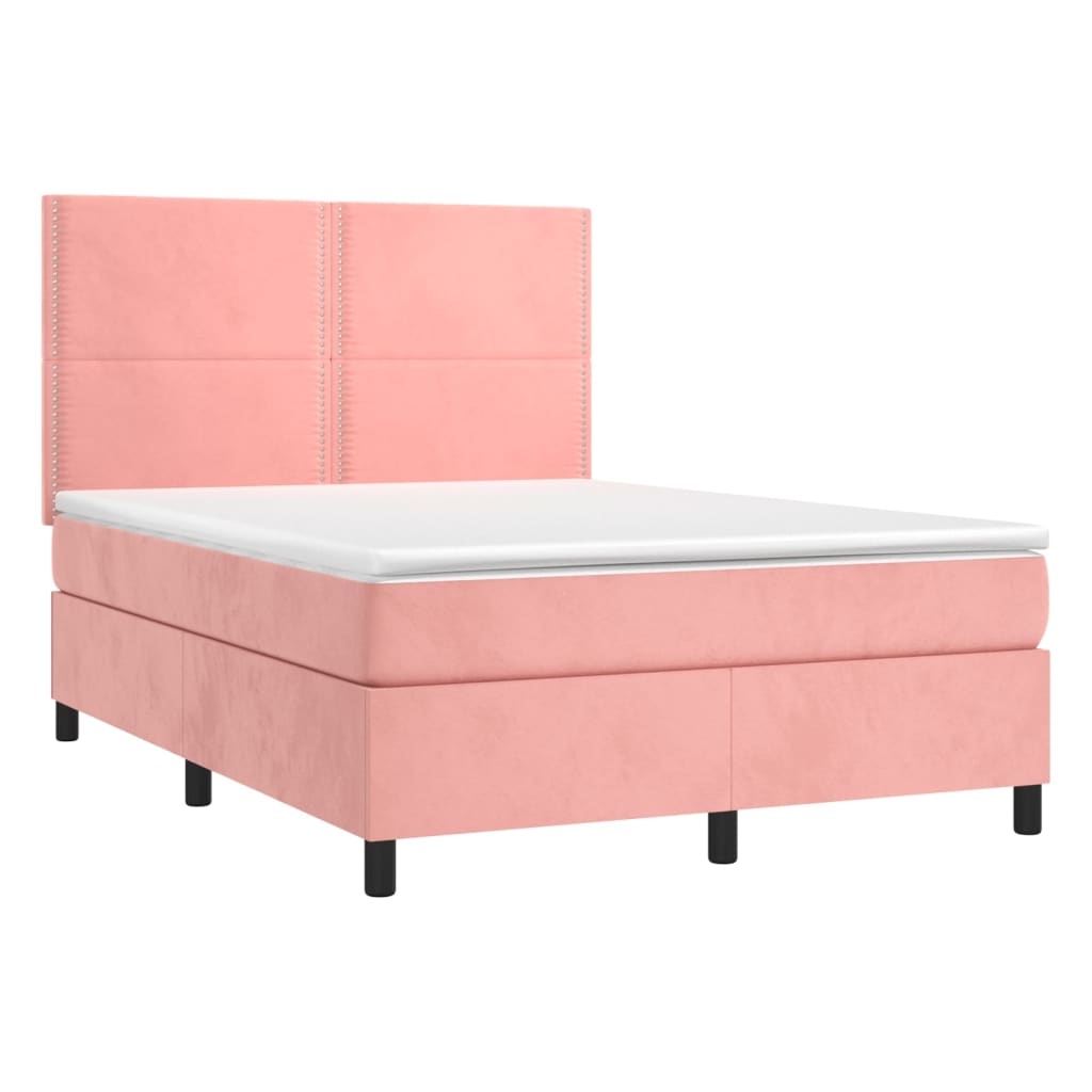 Pat box spring cu saltea, roz, 140x190 cm, catifea