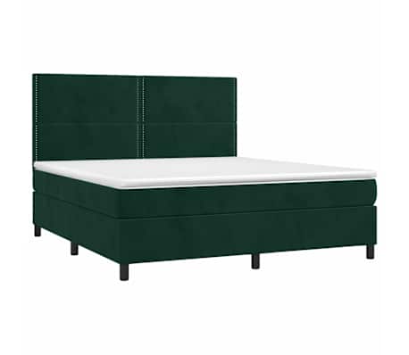 vidaXL Pat box spring cu saltea, verde &icirc;nchis, 160x200 cm, catifea