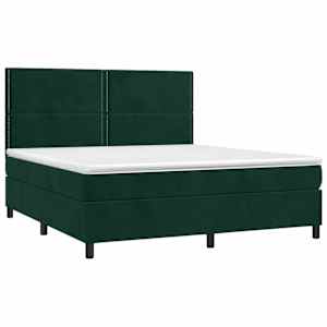 vidaXL Pat box spring cu saltea, verde &icirc;nchis, 160x200 cm, catifea