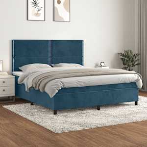Box spring postel s matrací tmavě modrá 160x200 cm samet - obrázek 1