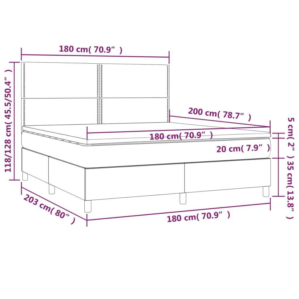 Pat box spring cu saltea, gri deschis, 180x200 cm, catifea