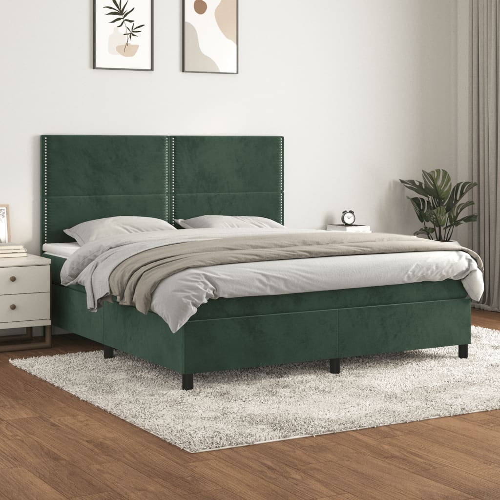 vidaXL Pat box spring cu saltea, verde închis, 180x200 cm, catifea