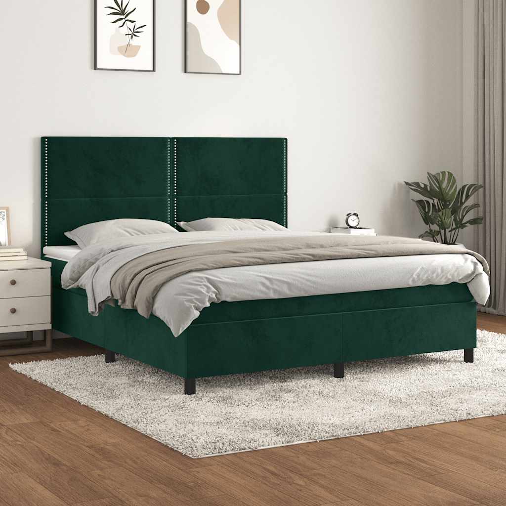vidaXL Pat box spring cu saltea, verde închis, 180x200 cm, catifea