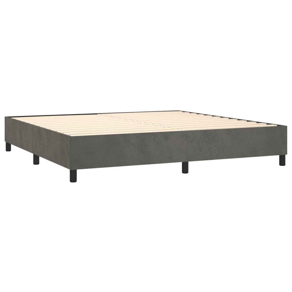 Sötétszürke bársony rugós ágy matraccal 200x200 cm 