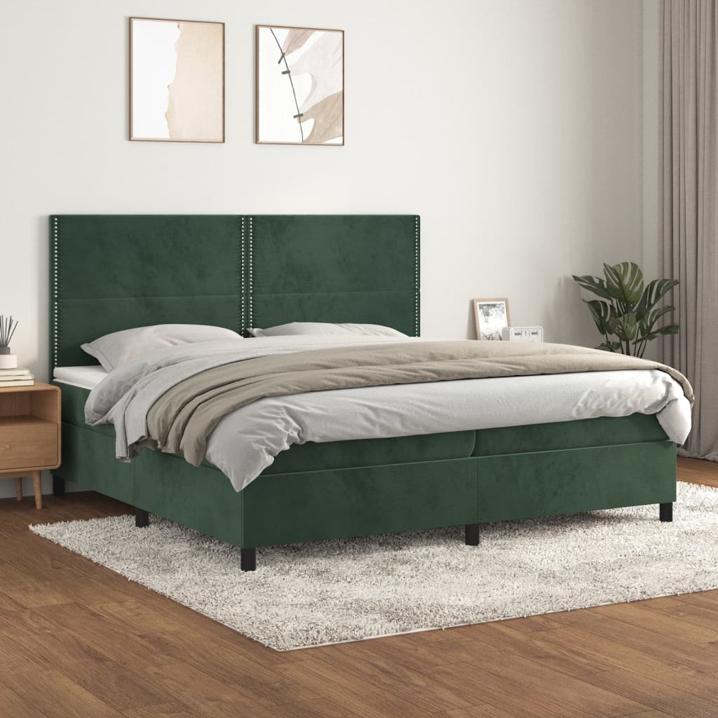 Box spring postel s matrací tmavě zelená 200x200 cm samet