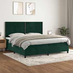 Box spring postel s matrací tmavě zelená 200x200 cm samet - obrázek 1