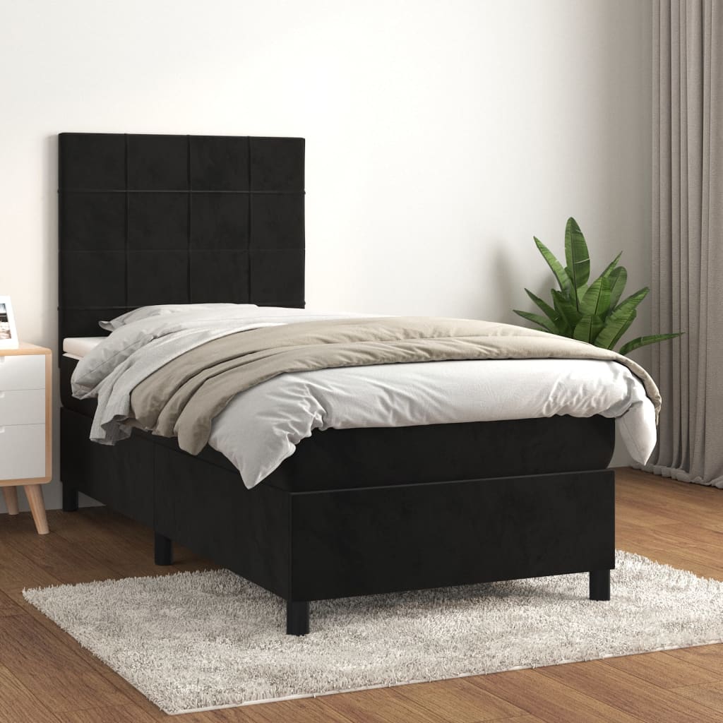 vidaXL Pat box spring cu saltea, negru, 80x200 cm, catifea