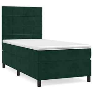 Box spring postel s matrací tmavě zelená 90x190 cm samet - obrázek 2