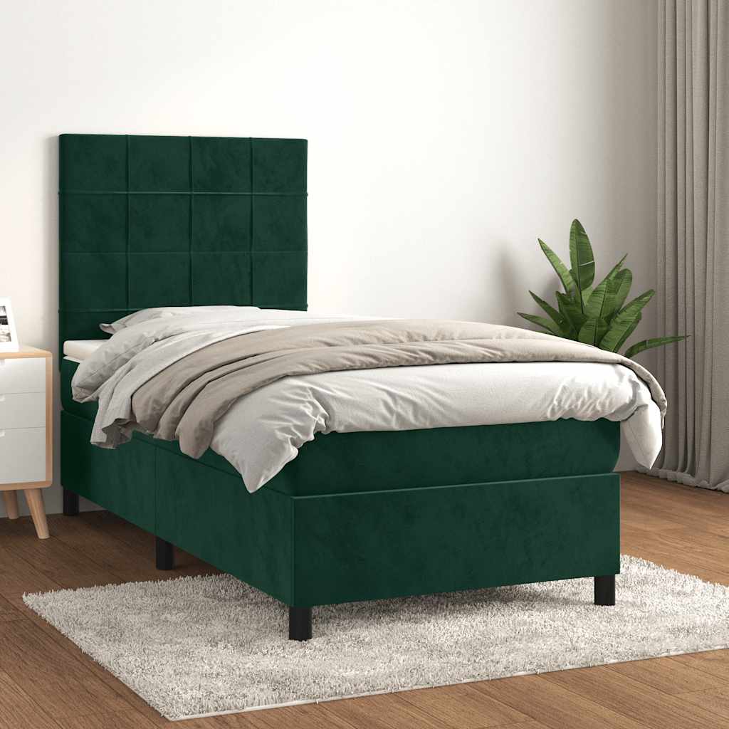 vidaXL Boxspringbett mit Matratze Dunkelgrün 90x190 cm Samt
