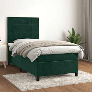 Box spring postel s matrací tmavě zelená 90x190 cm samet - obrázek 1