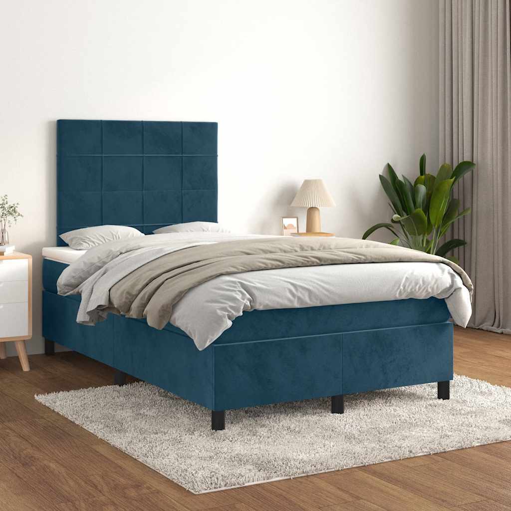 vidaXL Pat box spring cu saltea, albastru închis, 120x200 cm, catifea