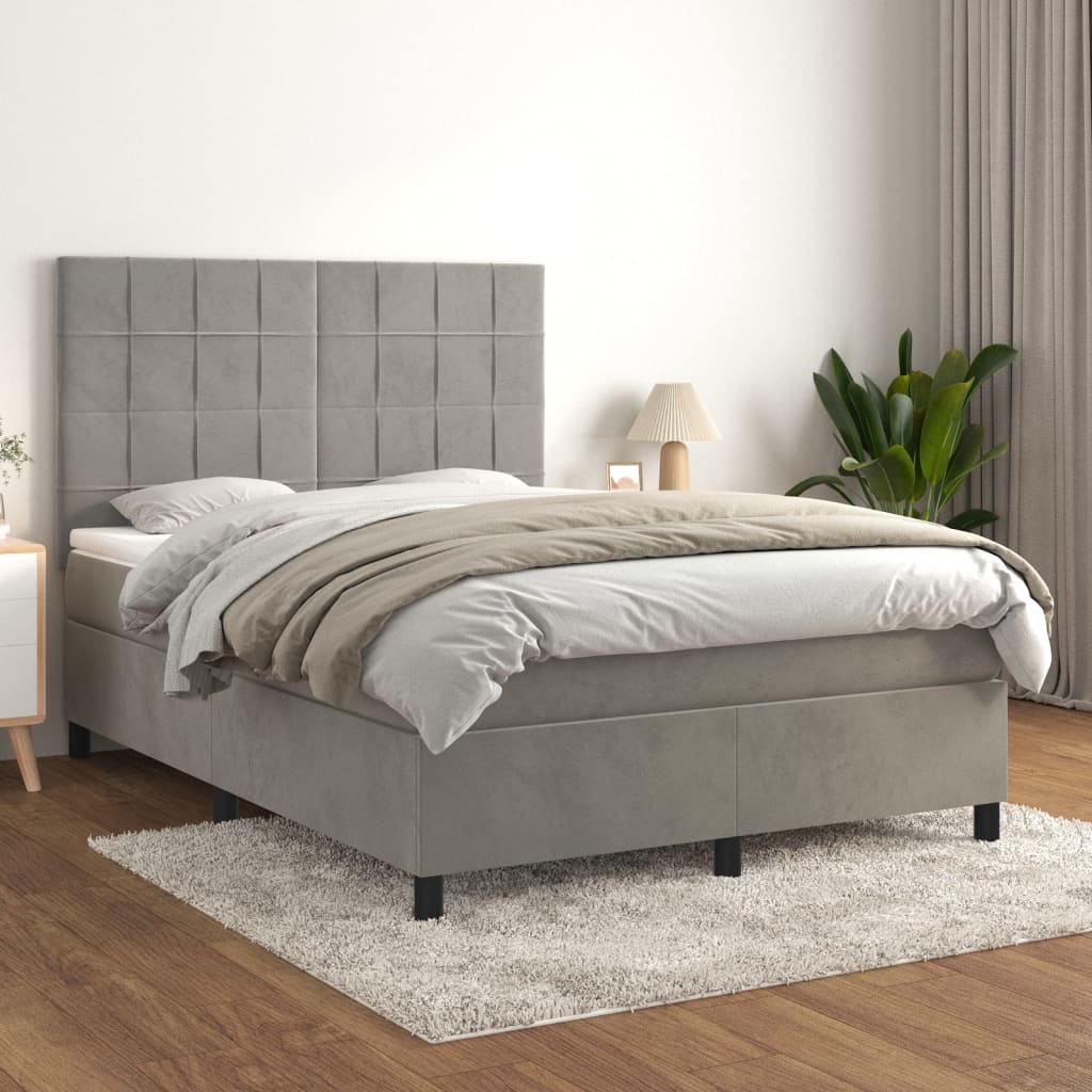 Box spring postel s matrací světle šedá 140x190 cm samet