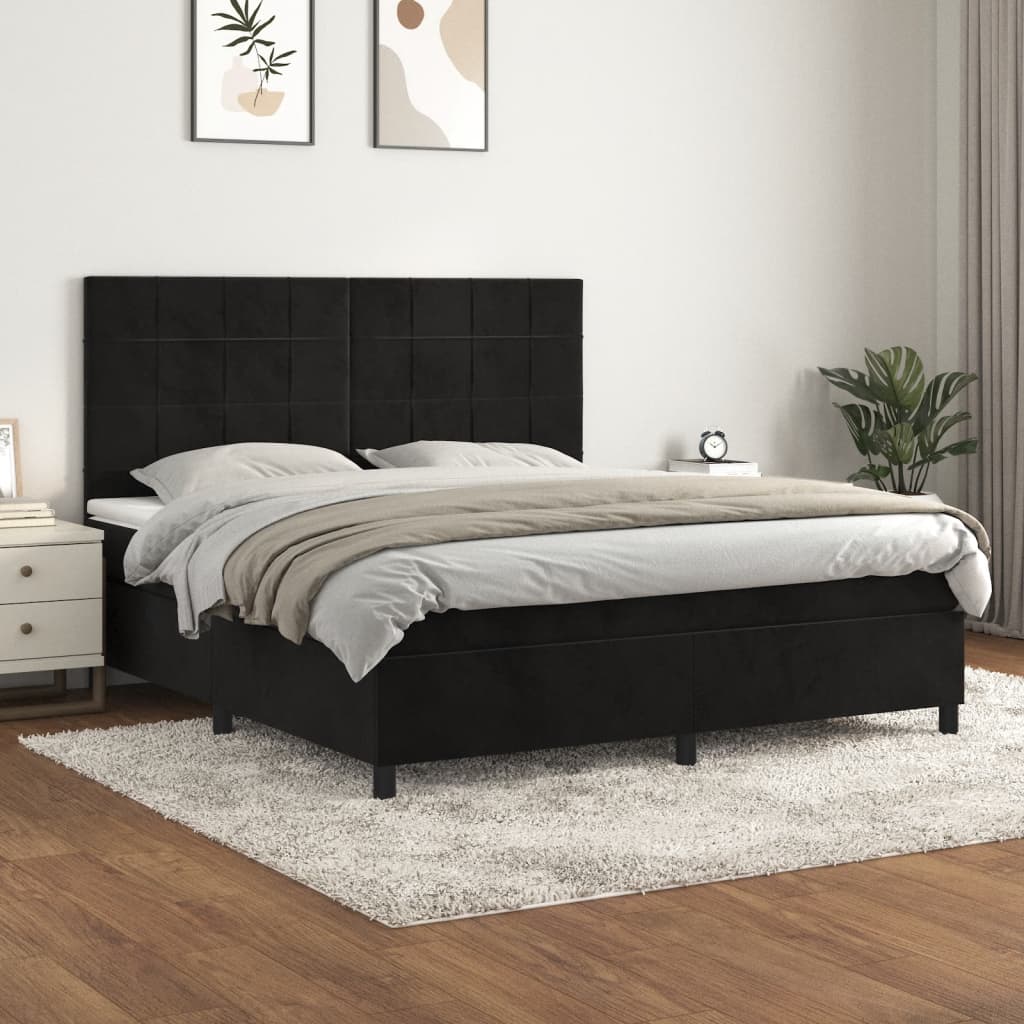 vidaXL Pat box spring cu saltea, negru, 180x200 cm, catifea