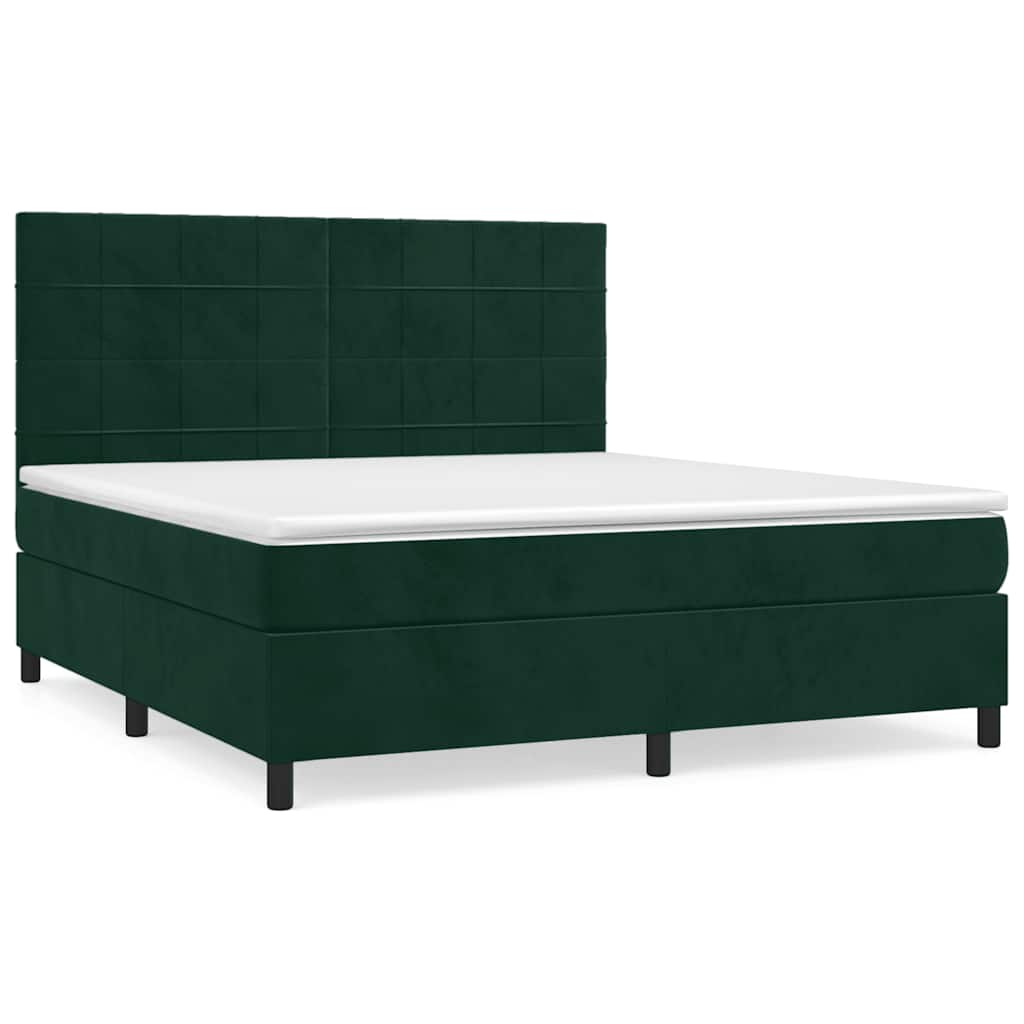 VidaXL Box spring postel s matrací tmavě zelená 180x200 cm samet