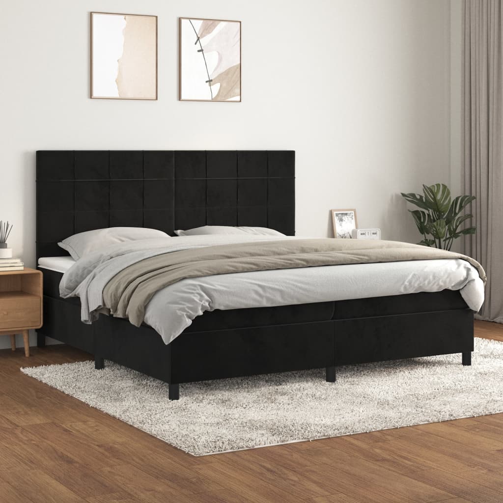 vidaXL Pat box spring cu saltea, negru, 200x200 cm, catifea