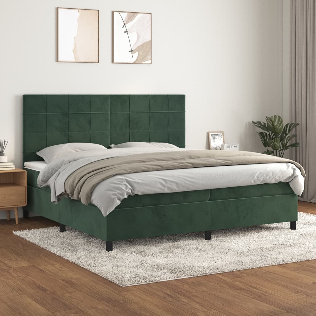 vidaXL Boxspringbett mit Matratze Dunkelgrün 200x200 cm Samt