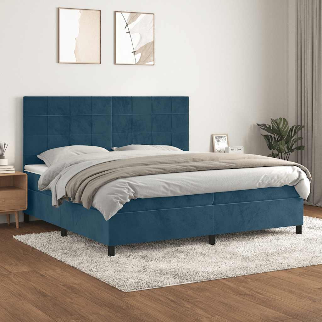 vidaXL Pat box spring cu saltea, albastru închis, 200x200 cm, catifea