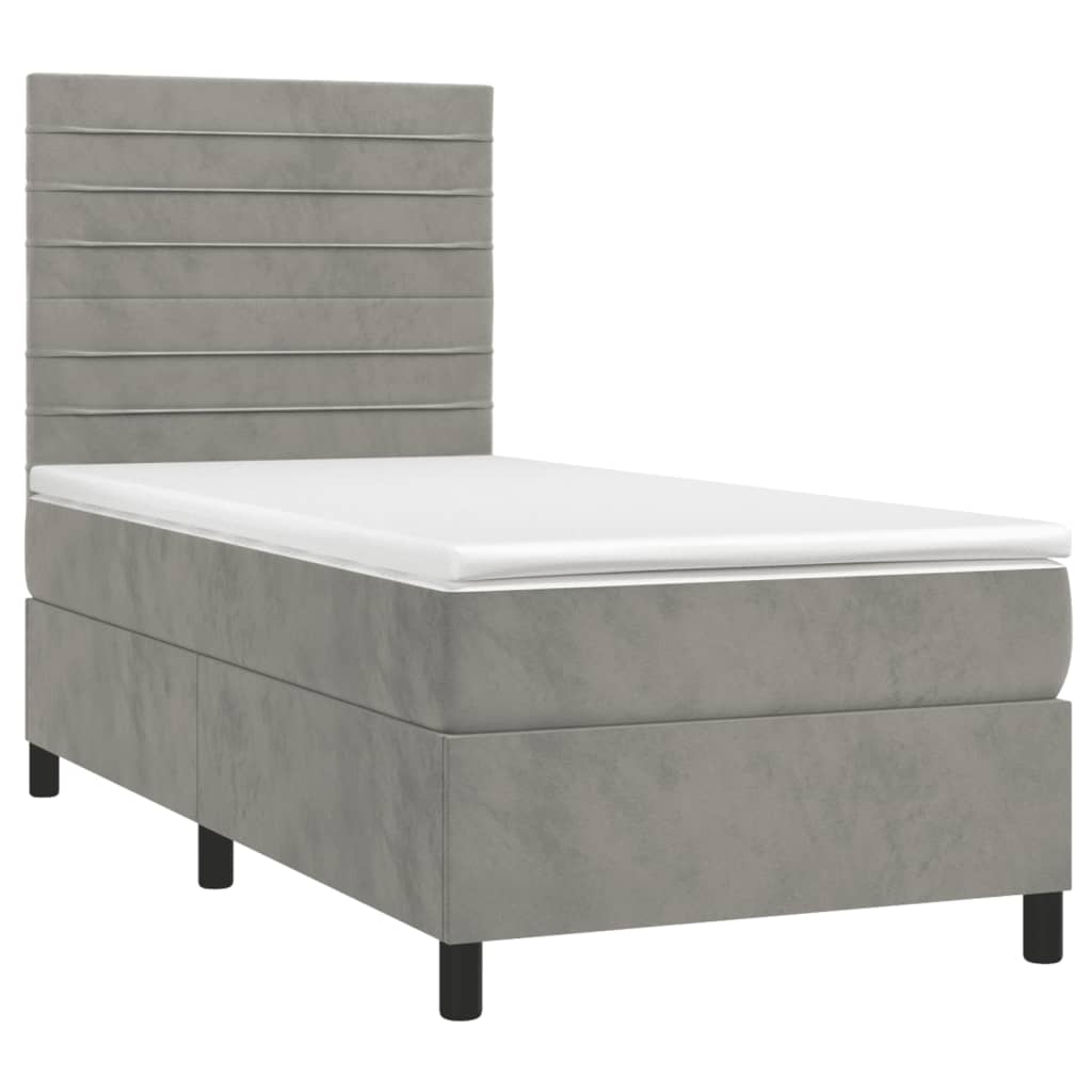 vidaXL Boxspring met matras fluweel lichtgrijs 90x190 cm afbeelding