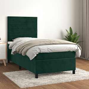 Box spring postel s matrací tmavě zelená 90x190 cm samet - obrázek 1