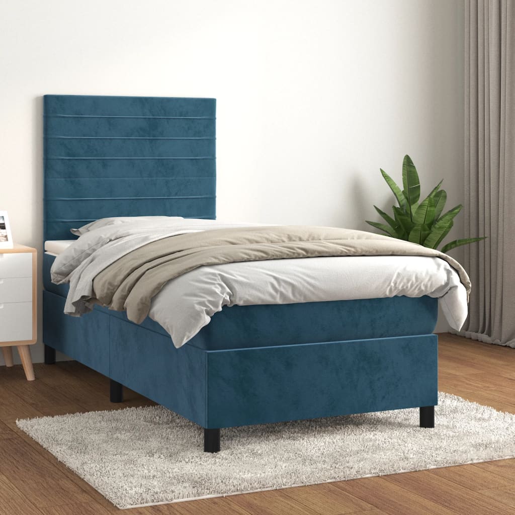 Box spring postel s matrací tmavě modrá 90x190 cm samet