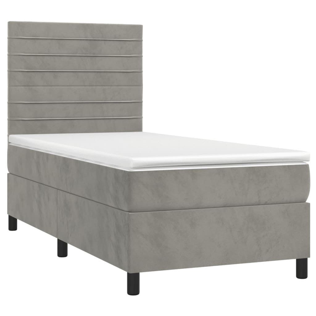 vidaXL Boxspring met matras fluweel lichtgrijs 90x200 cm afbeelding