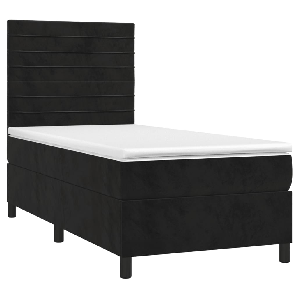 vidaXL Boxspring met matras fluweel zwart 90x200 cm afbeelding