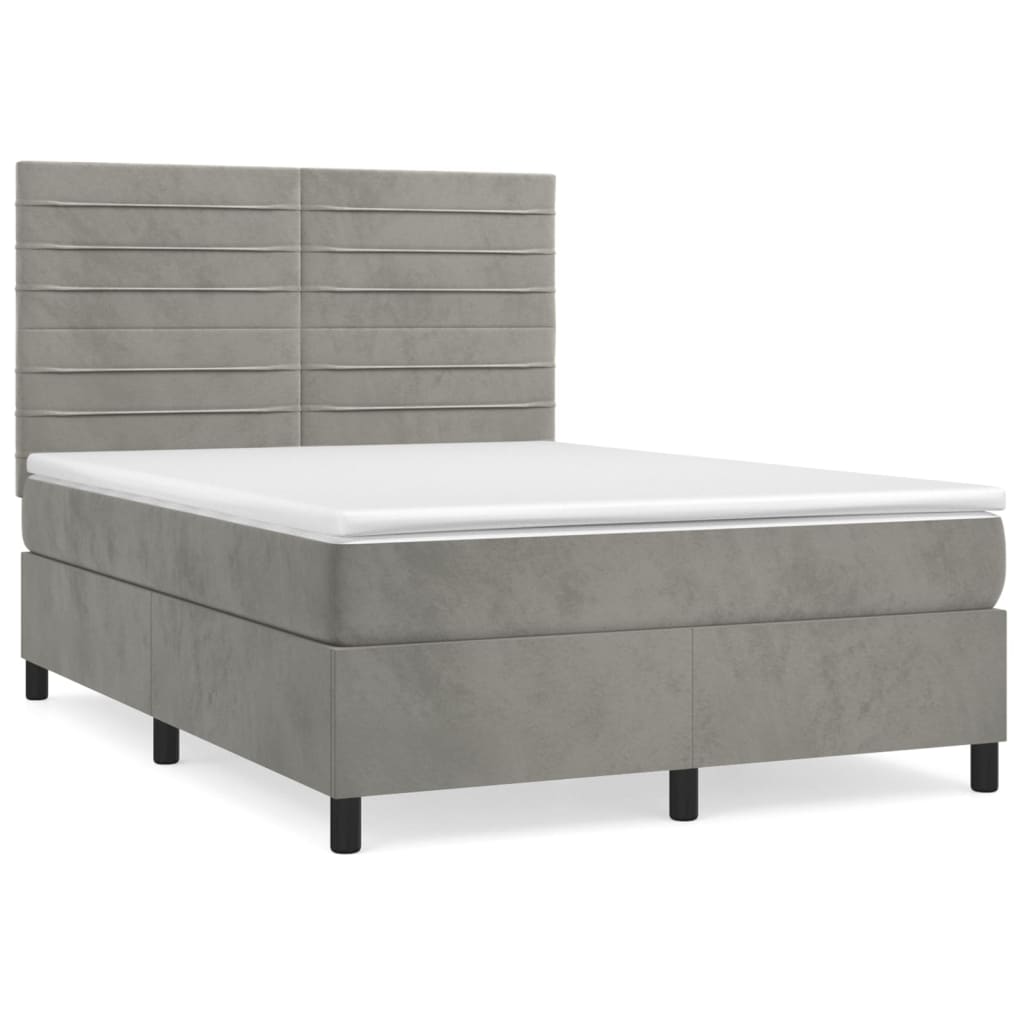 vidaXL Box spring postelja z vzmetnico svetlo siv 140x190 cm žamet