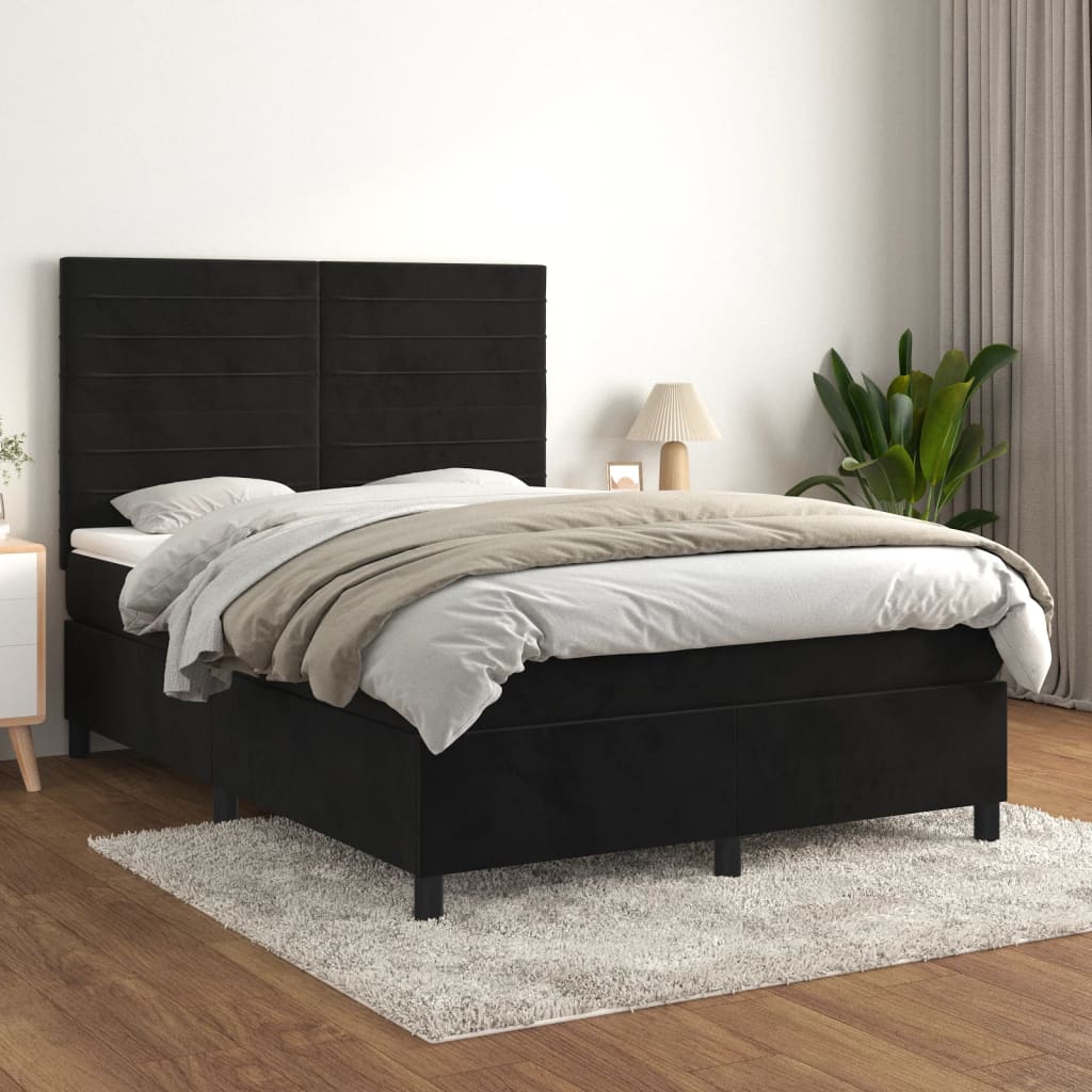 Boxspringbett mit Matratze Schwarz 140×190 cm Samt