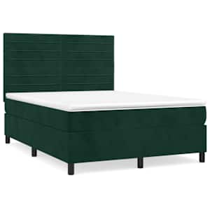 Box spring postel s matrací tmavě zelená 140x190 cm samet - obrázek 2