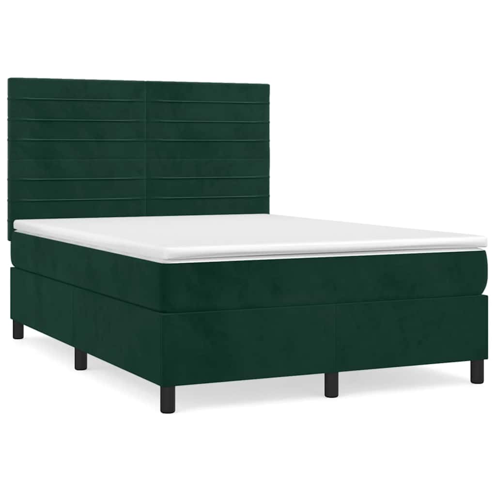 vidaXL Box spring postel s matrací tmavě zelená 140x200 cm samet