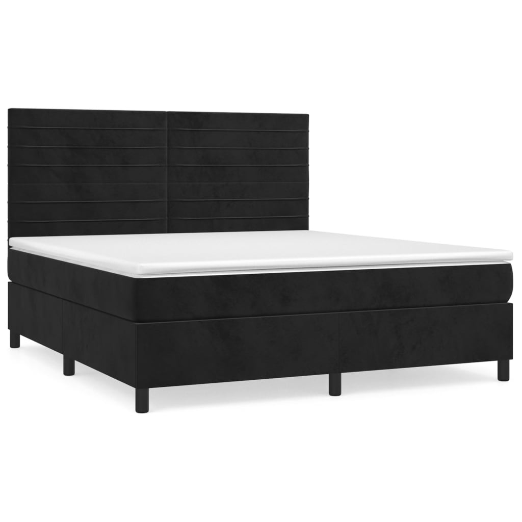 vidaXL Box spring postelja z vzmetnico črna 160x200 cm žamet