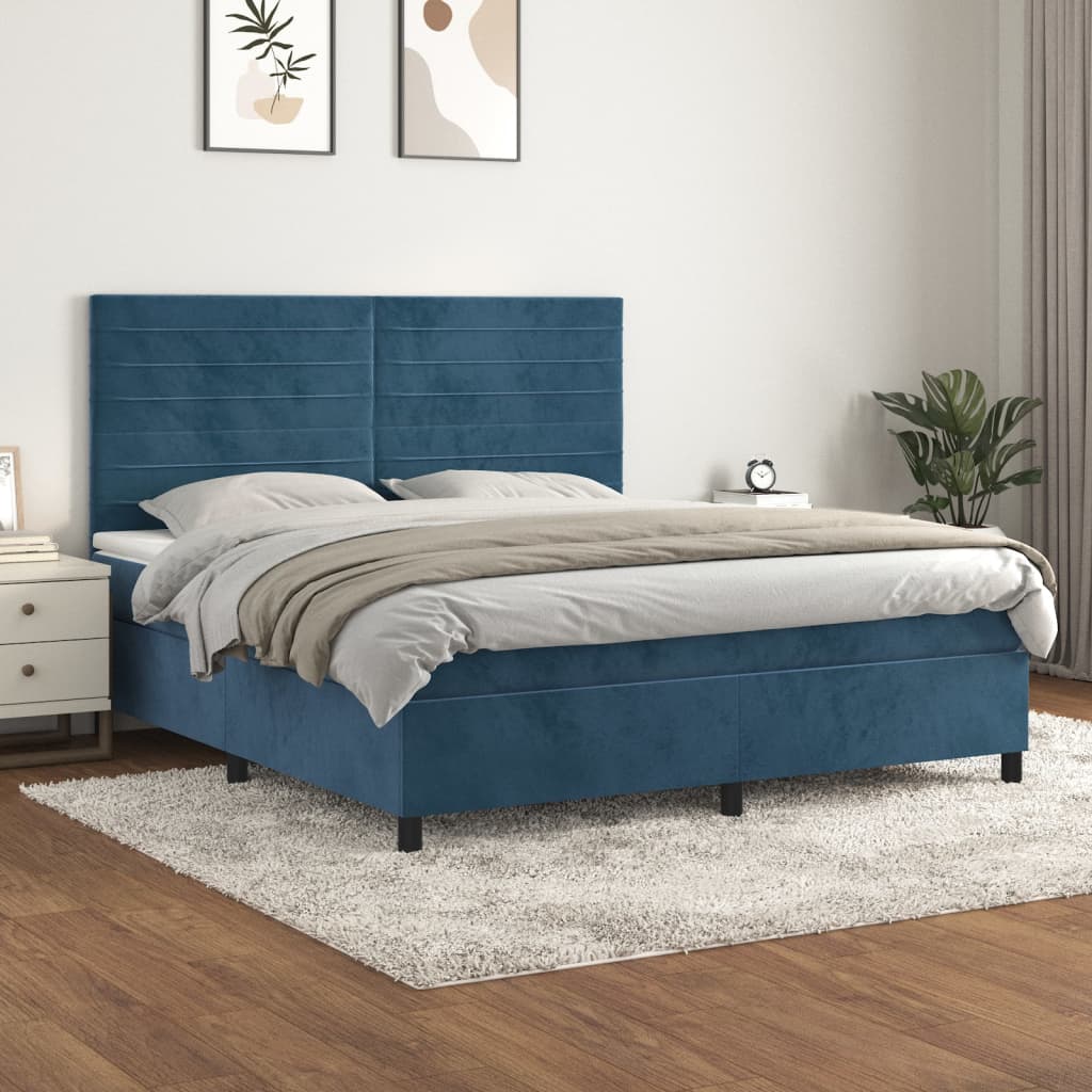 Box spring postel s matrací tmavě modrá 160x200 cm samet