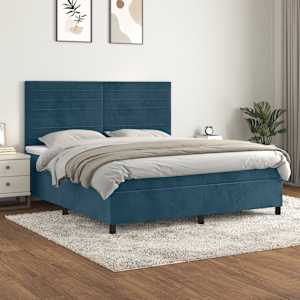 Box spring postel s matrací tmavě modrá 160x200 cm samet - obrázek 1
