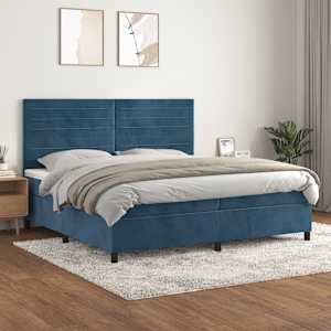 Box spring postelja z vzmetnico temno modra 200x200 cm žamet